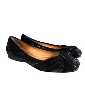 Nurture Callista Flats 10M Black Leather Print‎ Ballet Flats Metallic Shimmer